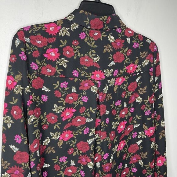 PHILOSOPHY Top Womens Small Black Red Floral Long Sleeve Button Front Blouse - Picture 7 of 11